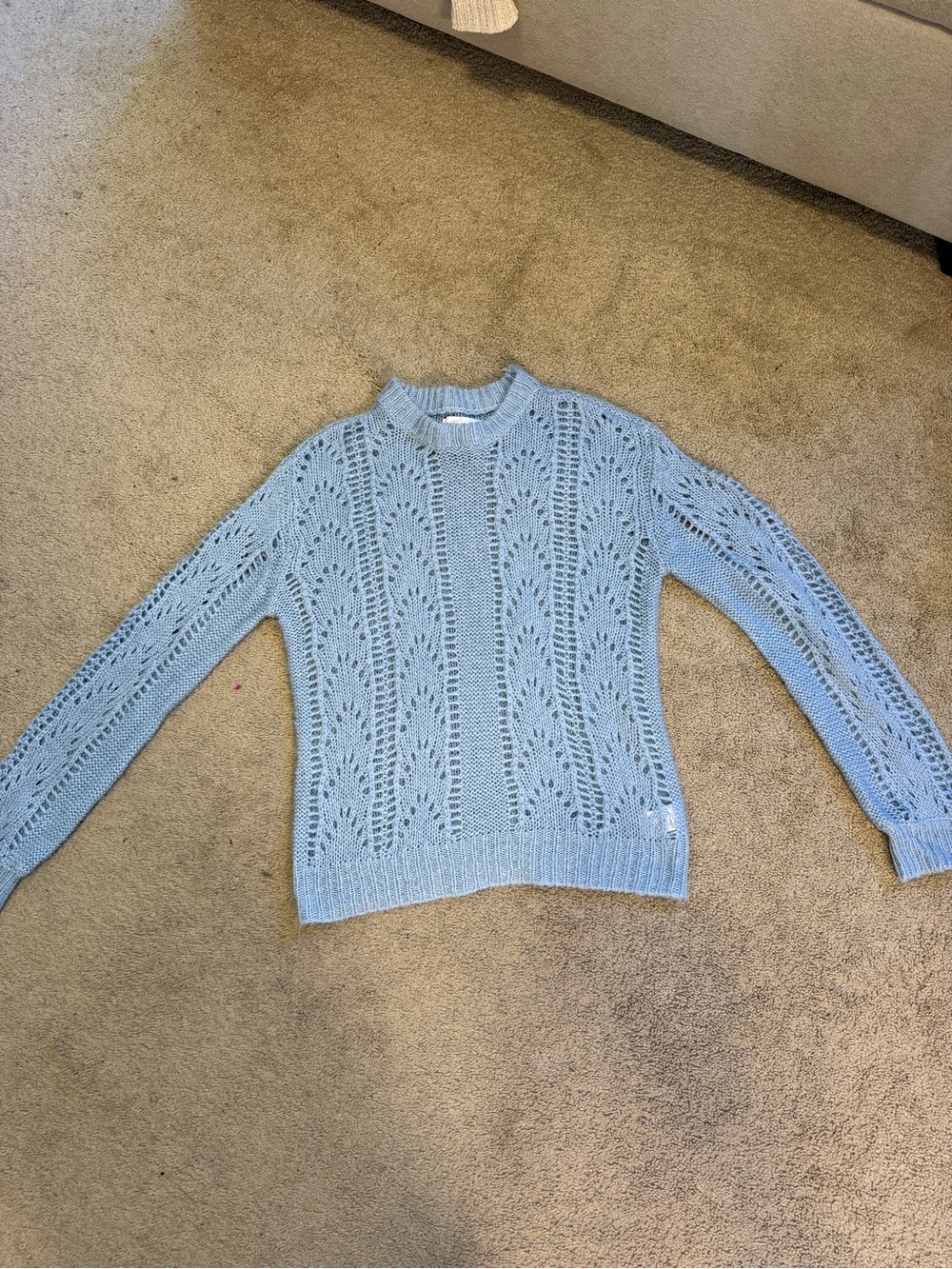 POPSUGAR Light Blue Open-Knit Turtleneck Sweater